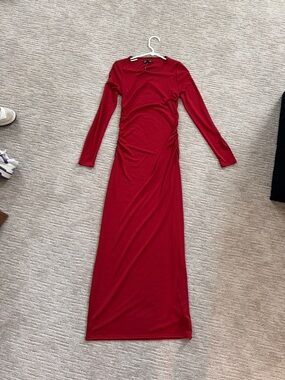 JCREW NWT Long Sleeve Red Maxi Dress with Side Ruching